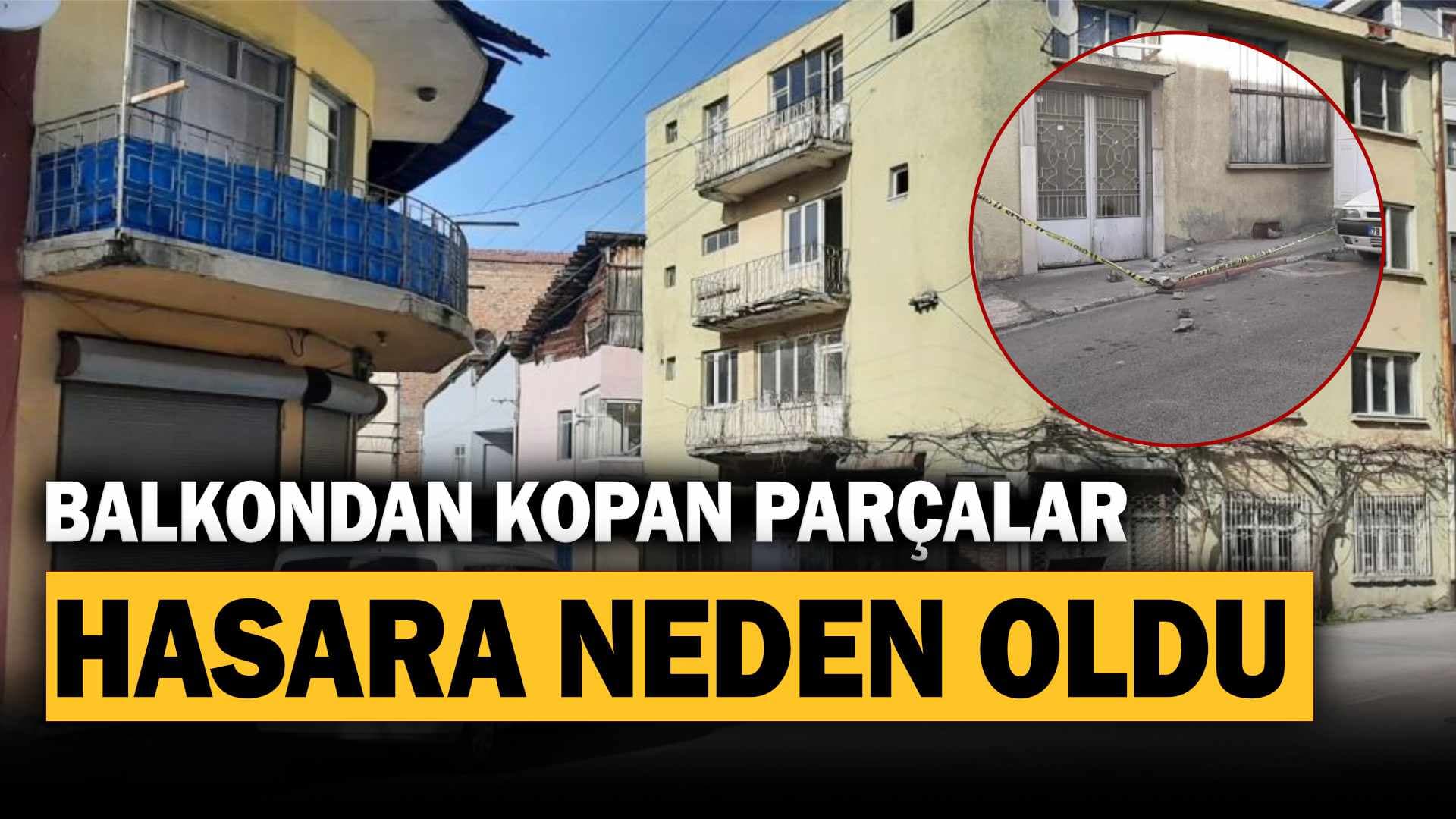 Evin balkonundan kopan taş parçaları otomobilde hasara neden oldu