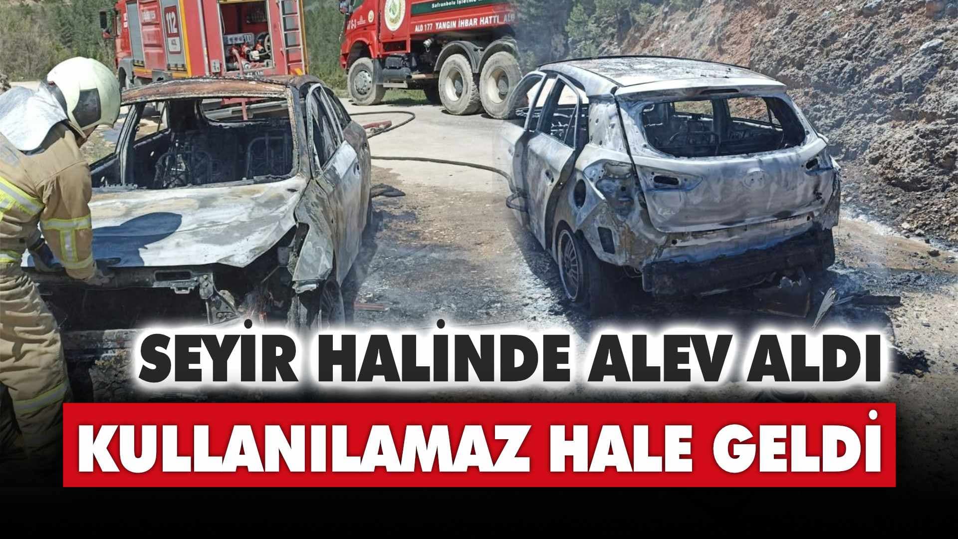 Safranbolu'da seyir halindeki otomobil yandı
