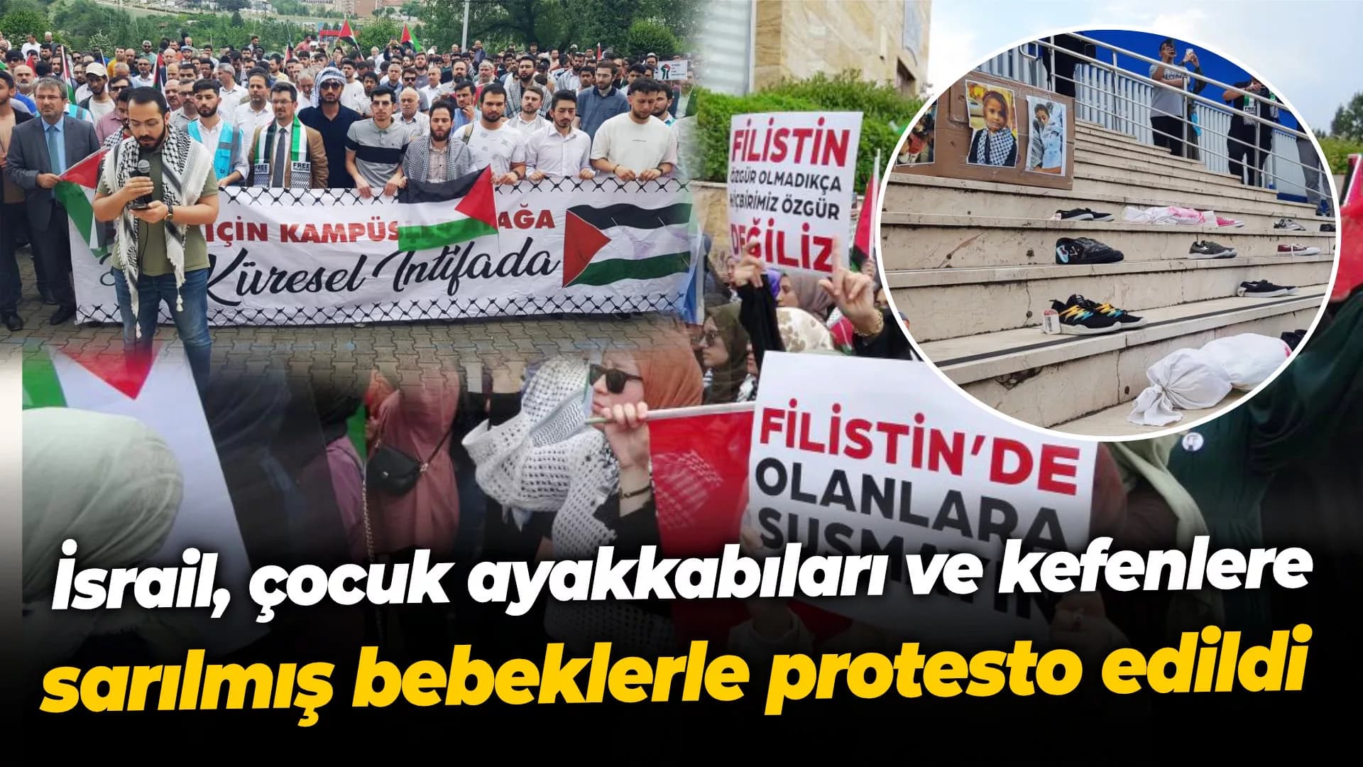 İsrail, çocuk ayakkabıları ve kefenlere sarılmış bebeklerle protesto edildi