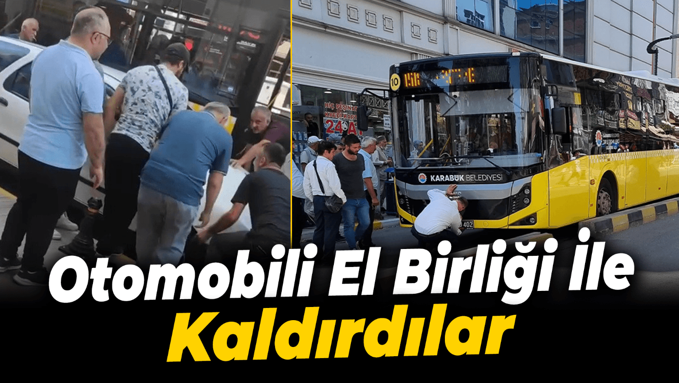 Otobüsü engelleyen otomobili vatandaşlar el birliği ile kaldırdı