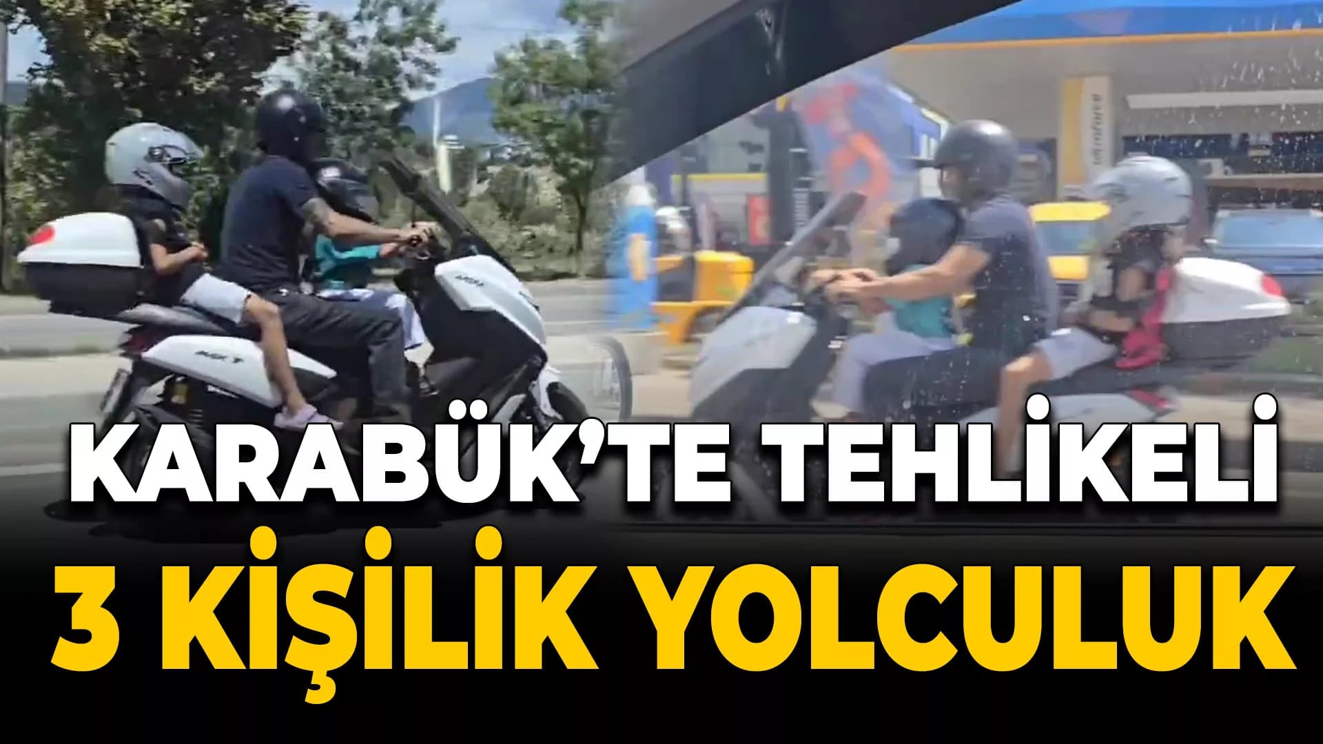 3 kişinin motosikletle yolculuk yaptığı anlar kamerada