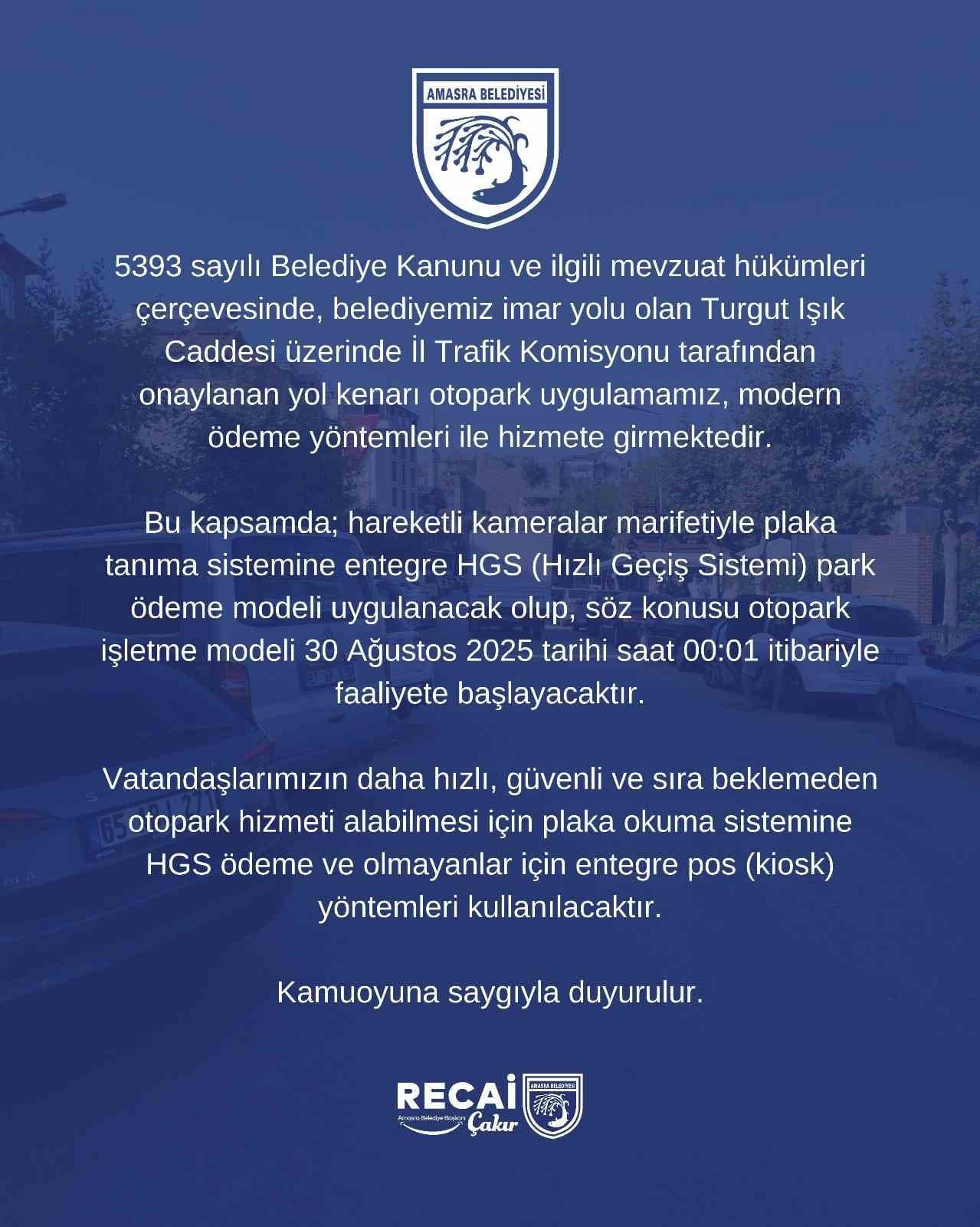 Amasra’da HGS park uygulaması başladı