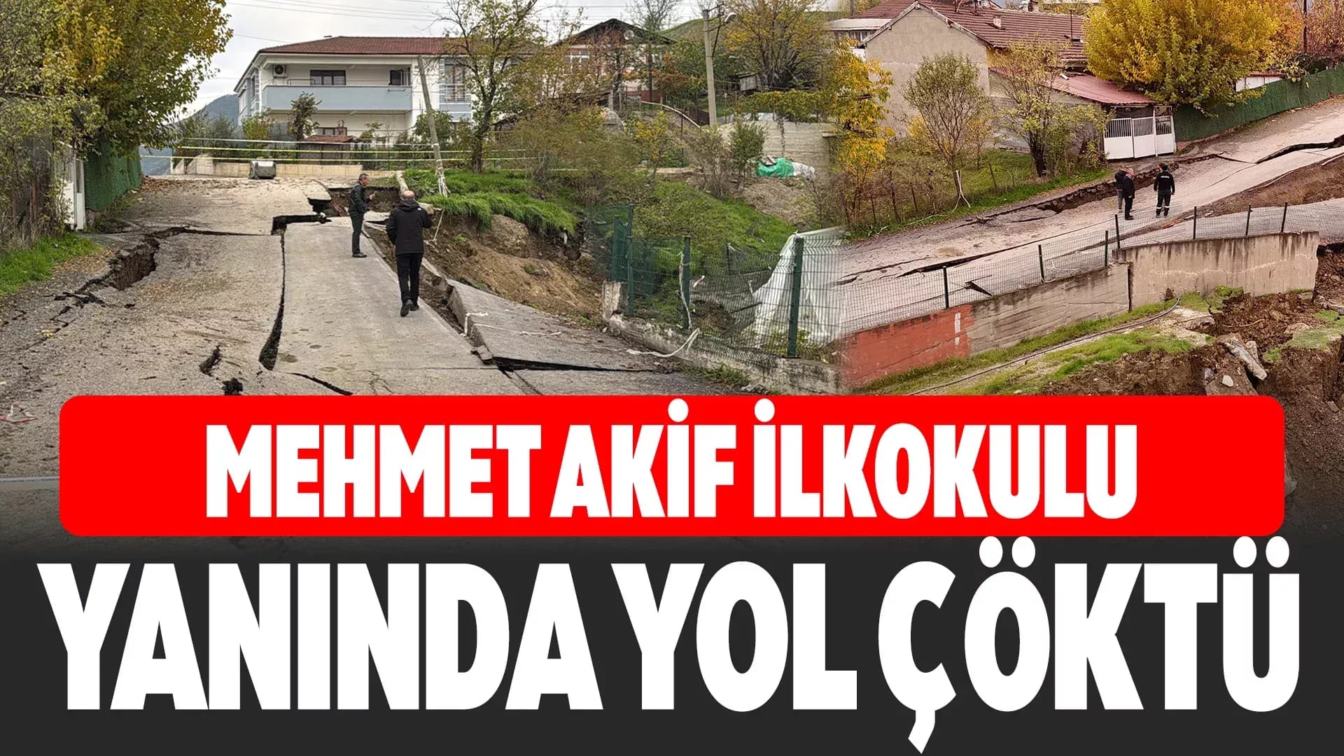 Karabük'te Okul İnşaatının Yanında Çöken Yol Dronla Görüntülendi