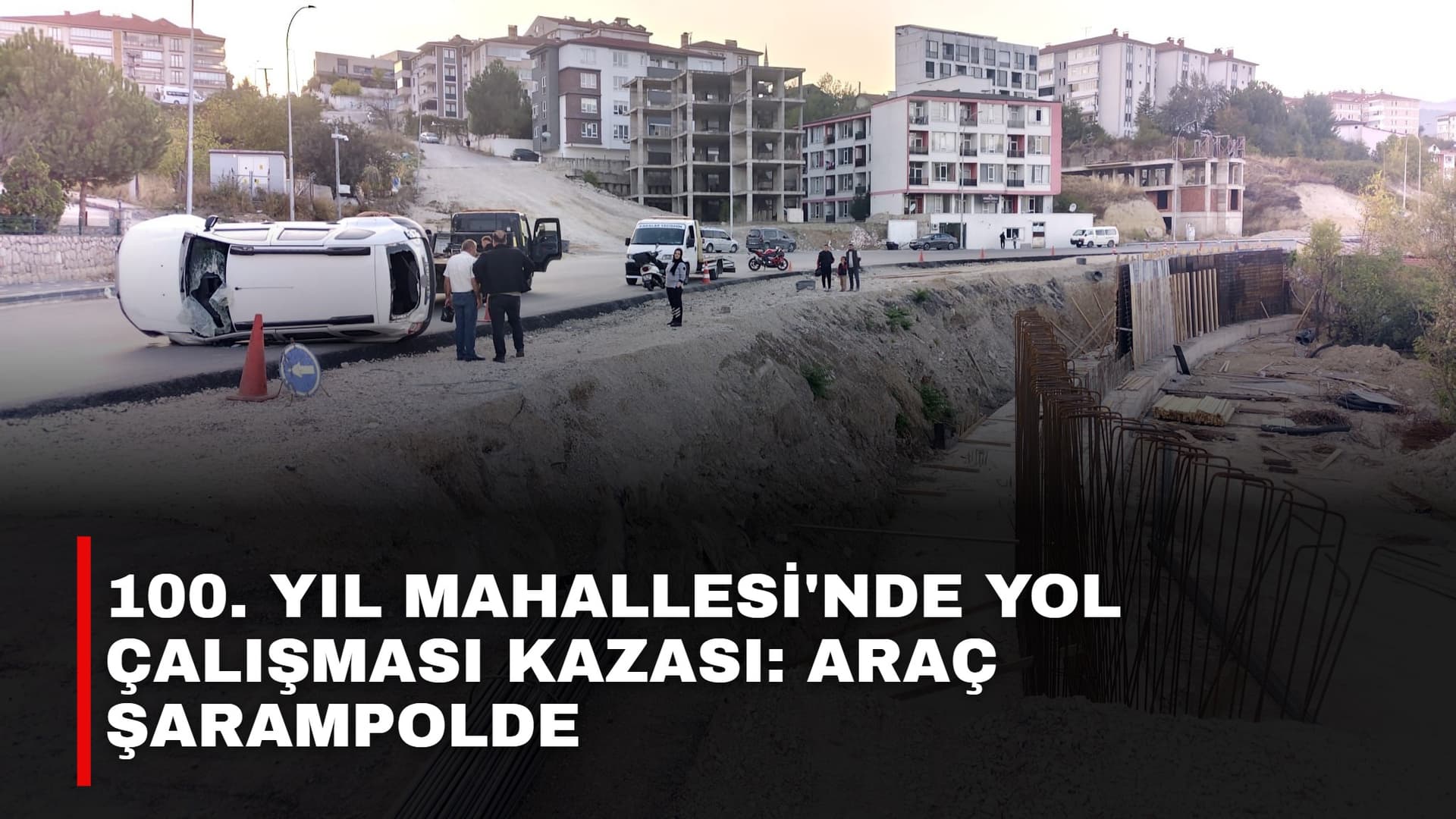 100. Yıl Mahallesi'nde yol çalışması kazası: Araç şarampolde