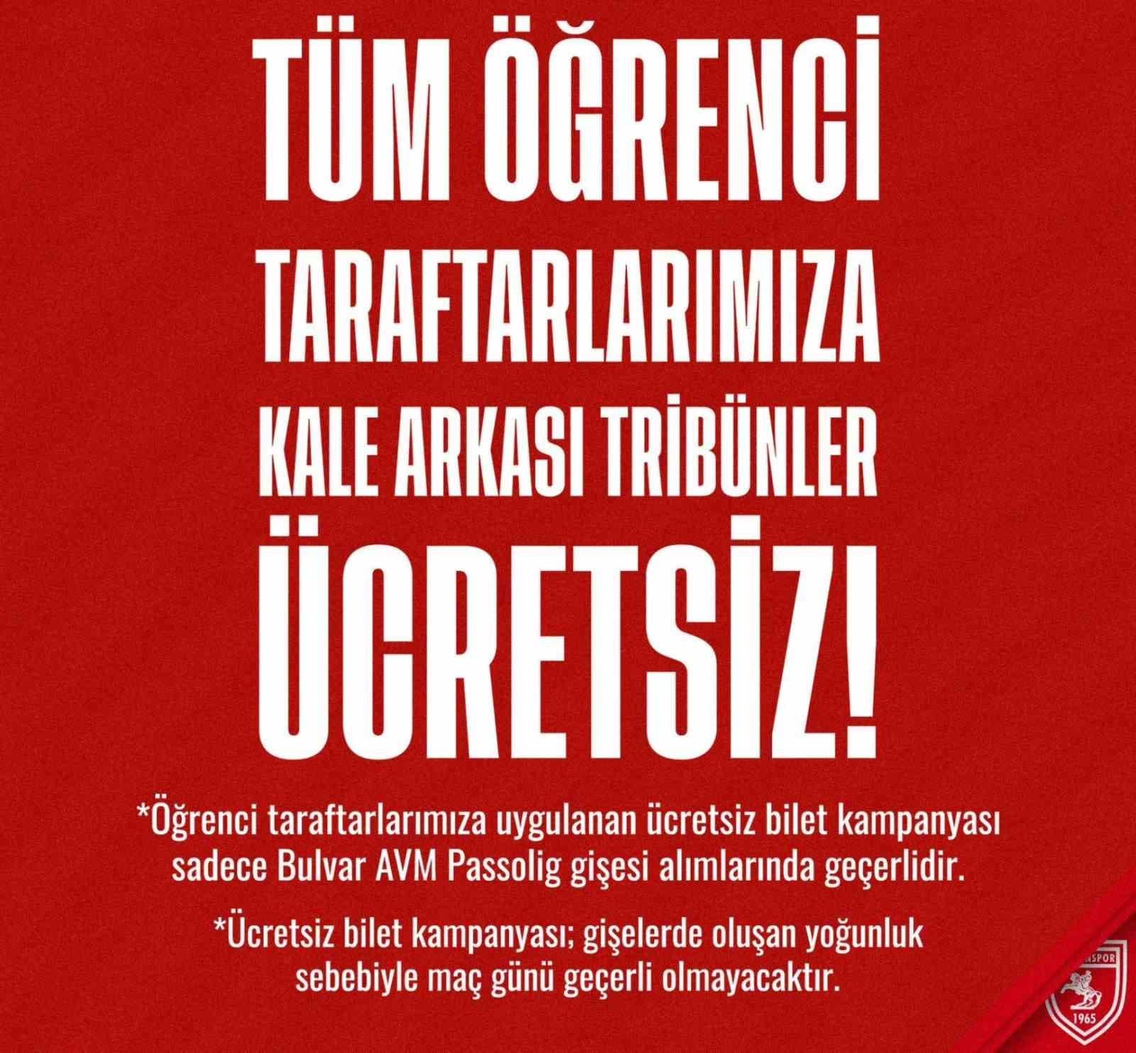 Samsunspor - Hatayaspor maçı biletleri öğrencilere ücretsiz