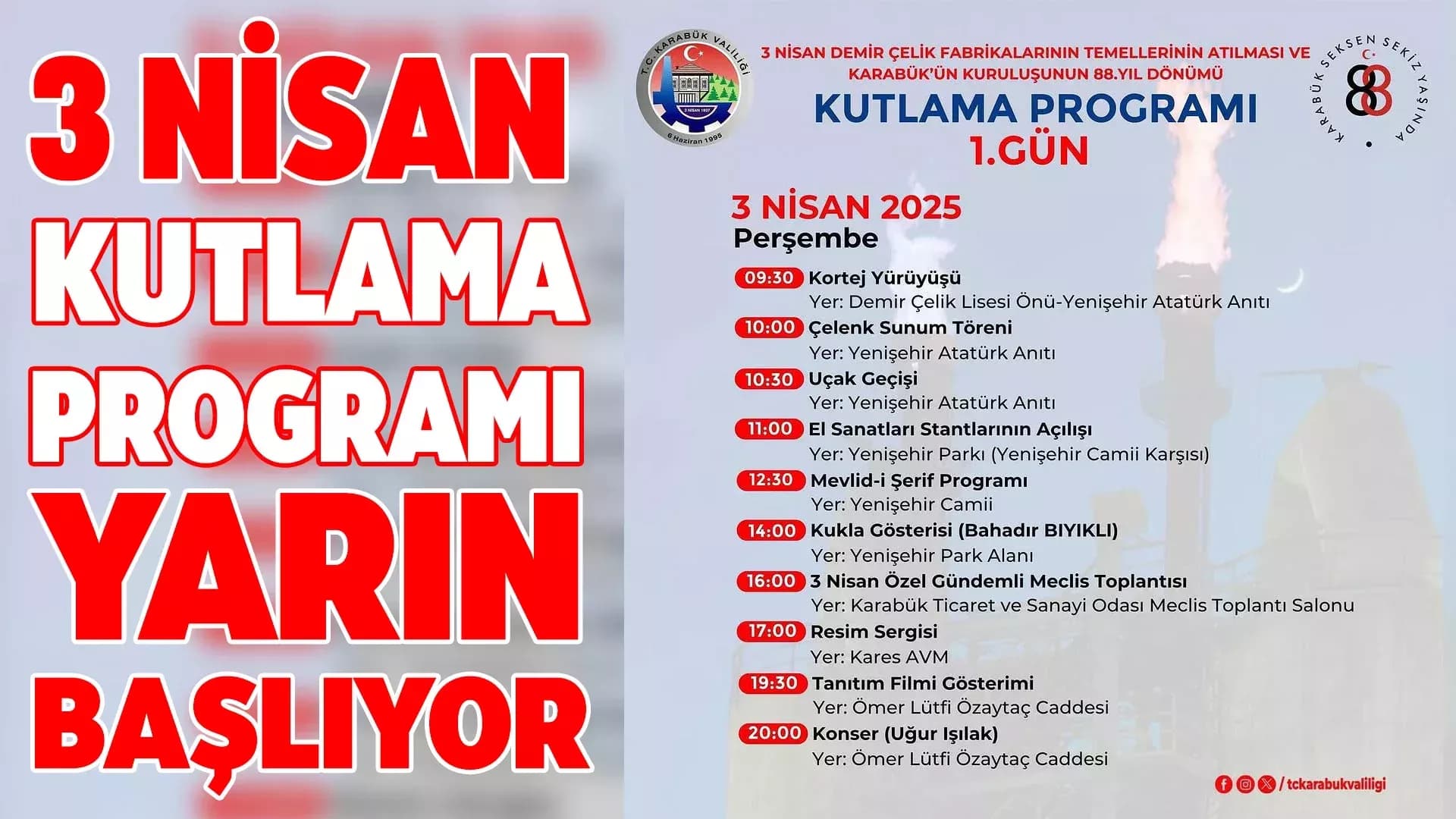 Karabük’ün 88. Kuruluş Yılı ve Demir Çelik Fabrikalarının Temelleri Kutlanıyor