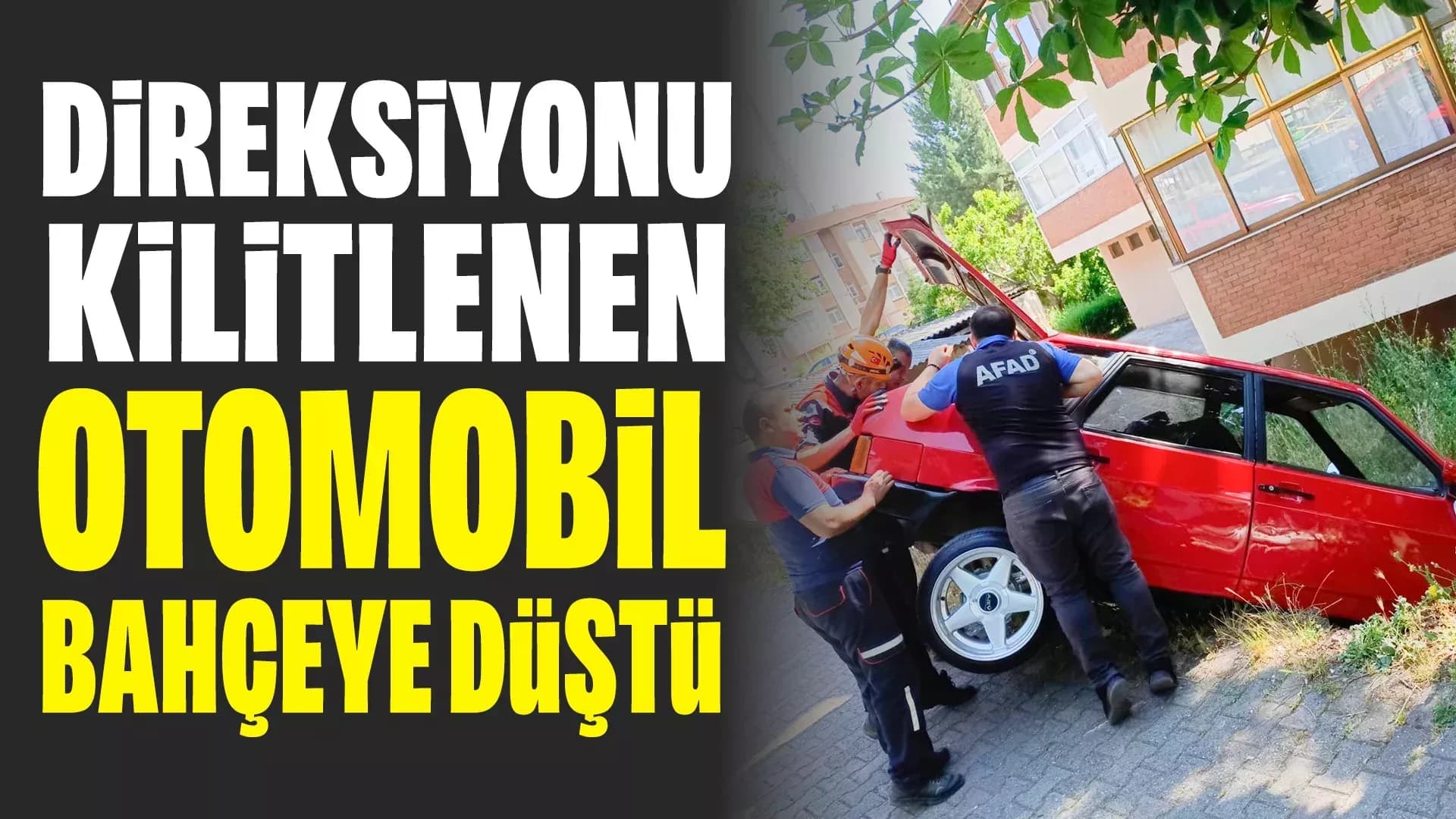 Safranbolu'da Direksiyonu Kilitlenen Otomobil Apartman Bahçesine Düştü