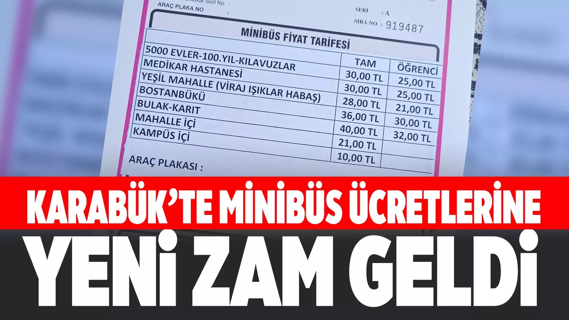 Karabük’te minibüs ücretlerine zam yapıldı