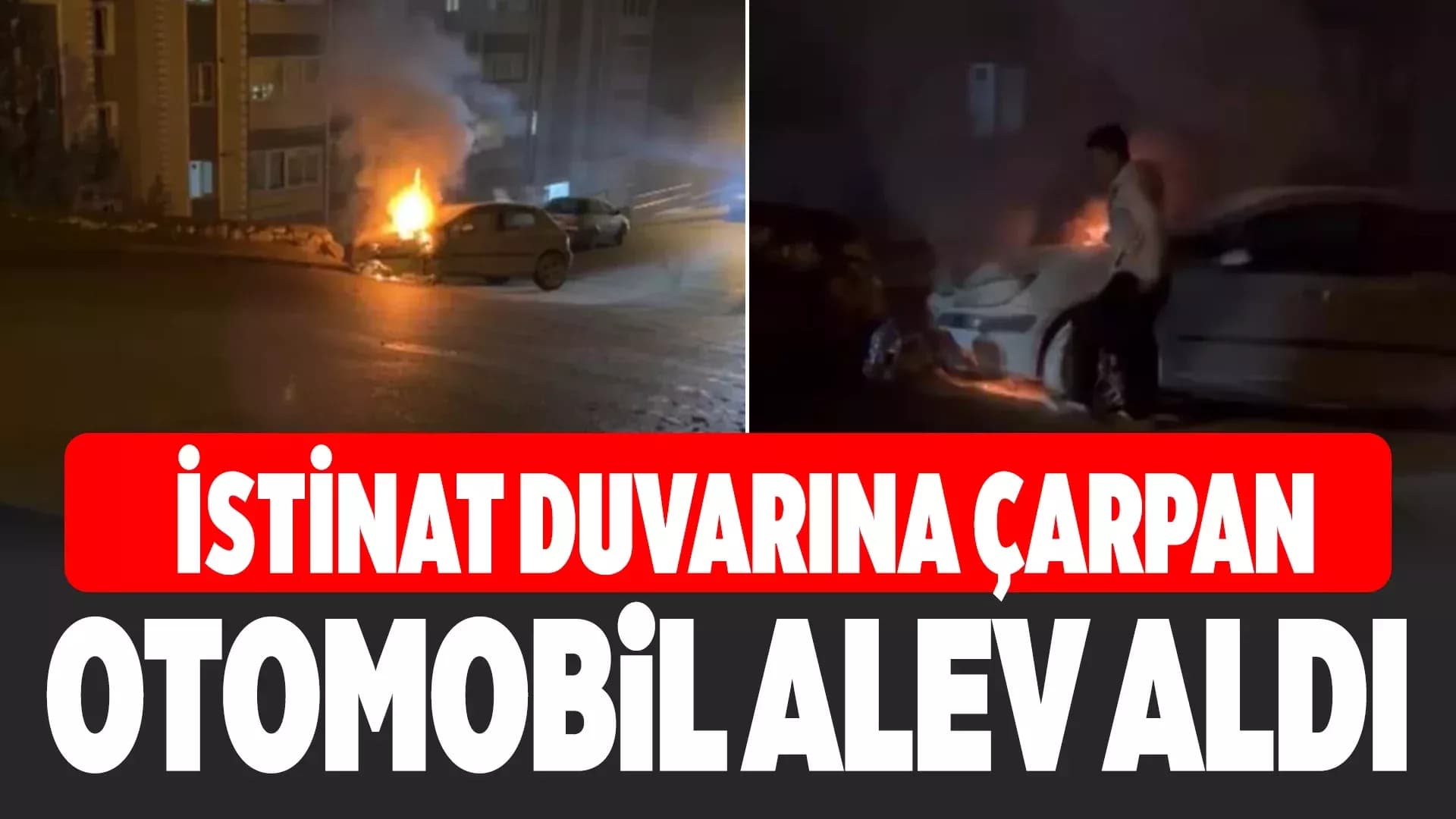 Karabük'te İstinat Duvarına Çarpan Otomobil Alev Aldı