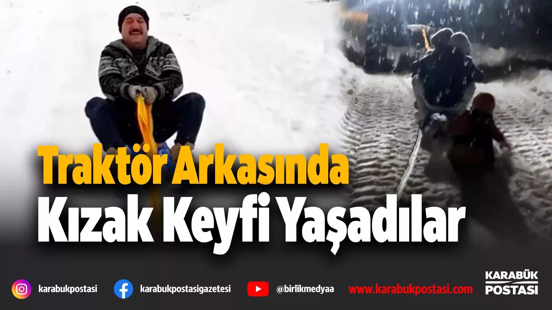 Karabük'te traktöre bağlanan kızaklarla kayak yaptılar