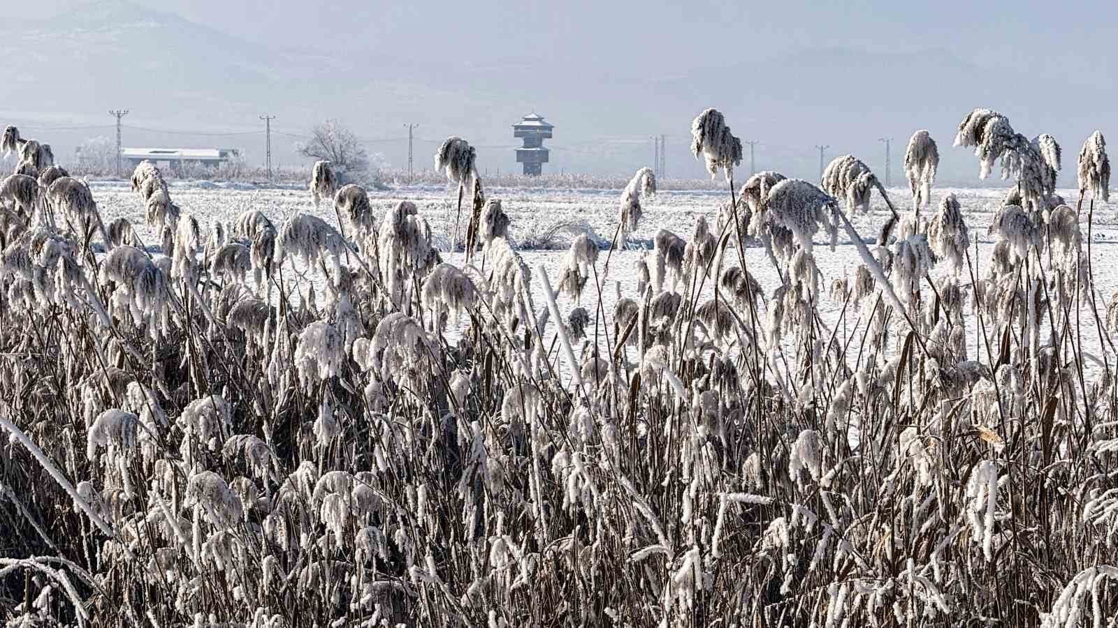 Yüzeyi buz tutan Kaz gölü kış manzarası ile mest etti