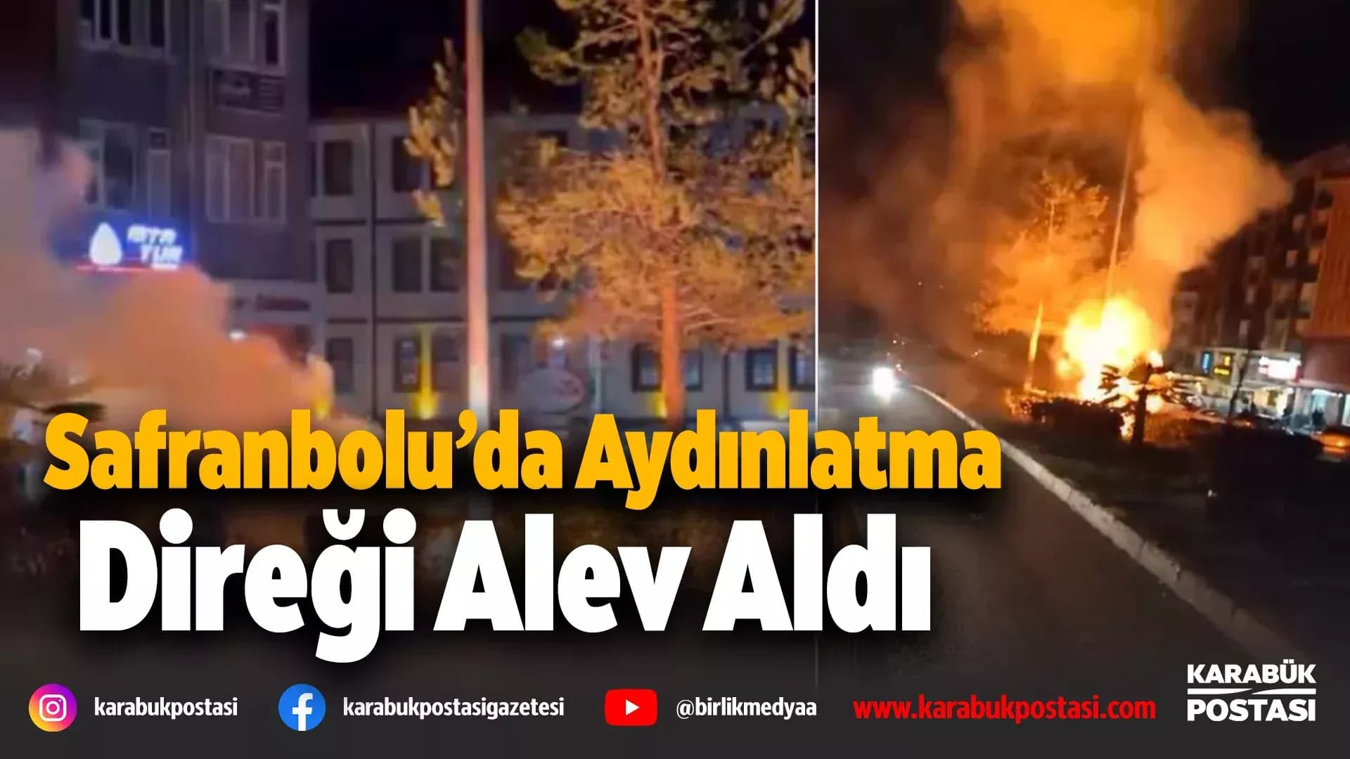 Aydınlatma direğinin kabloları alev aldı