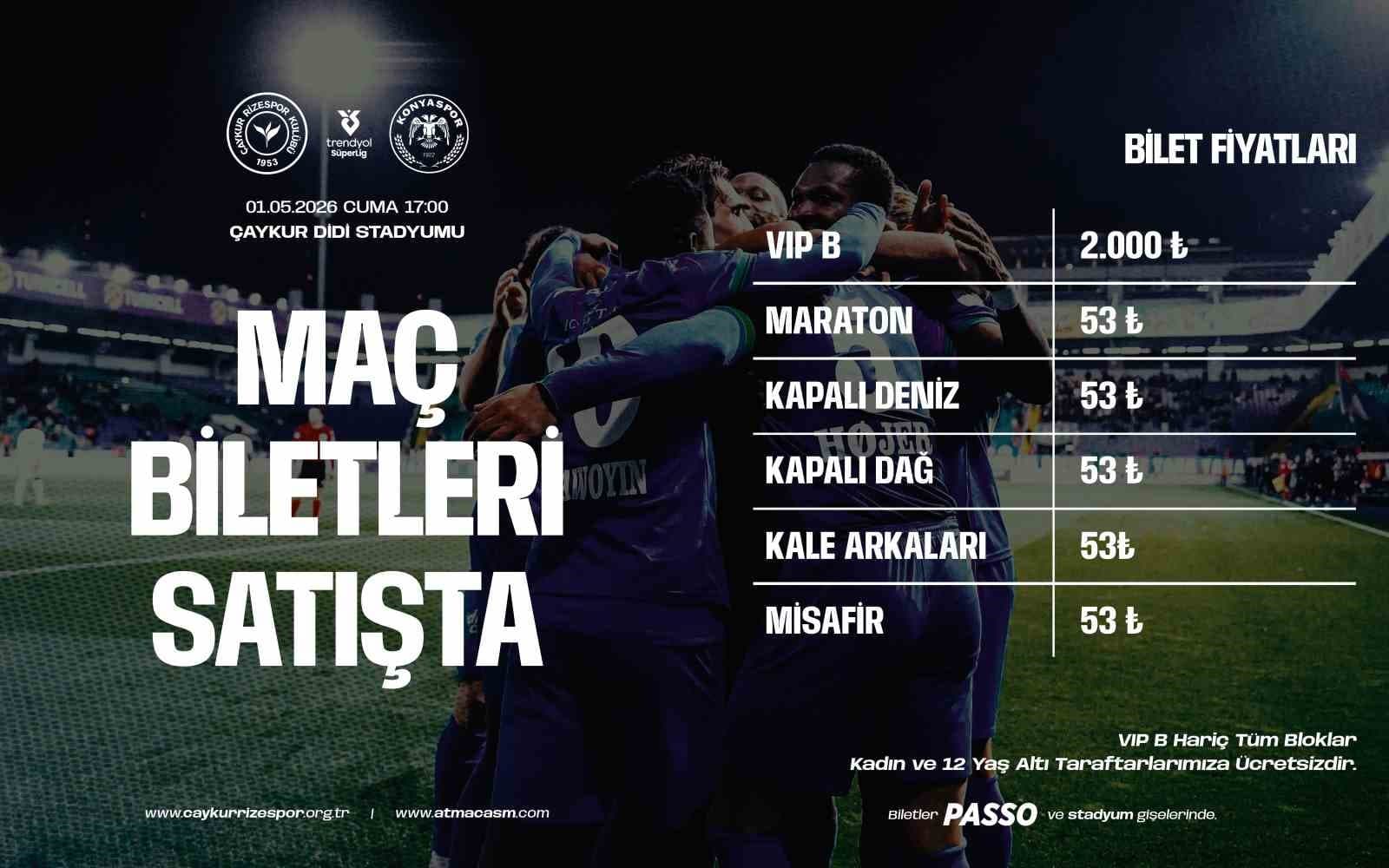 Çaykur Rizespor - Konyaspor maçının biletleri 53 TL’den satışa çıktı