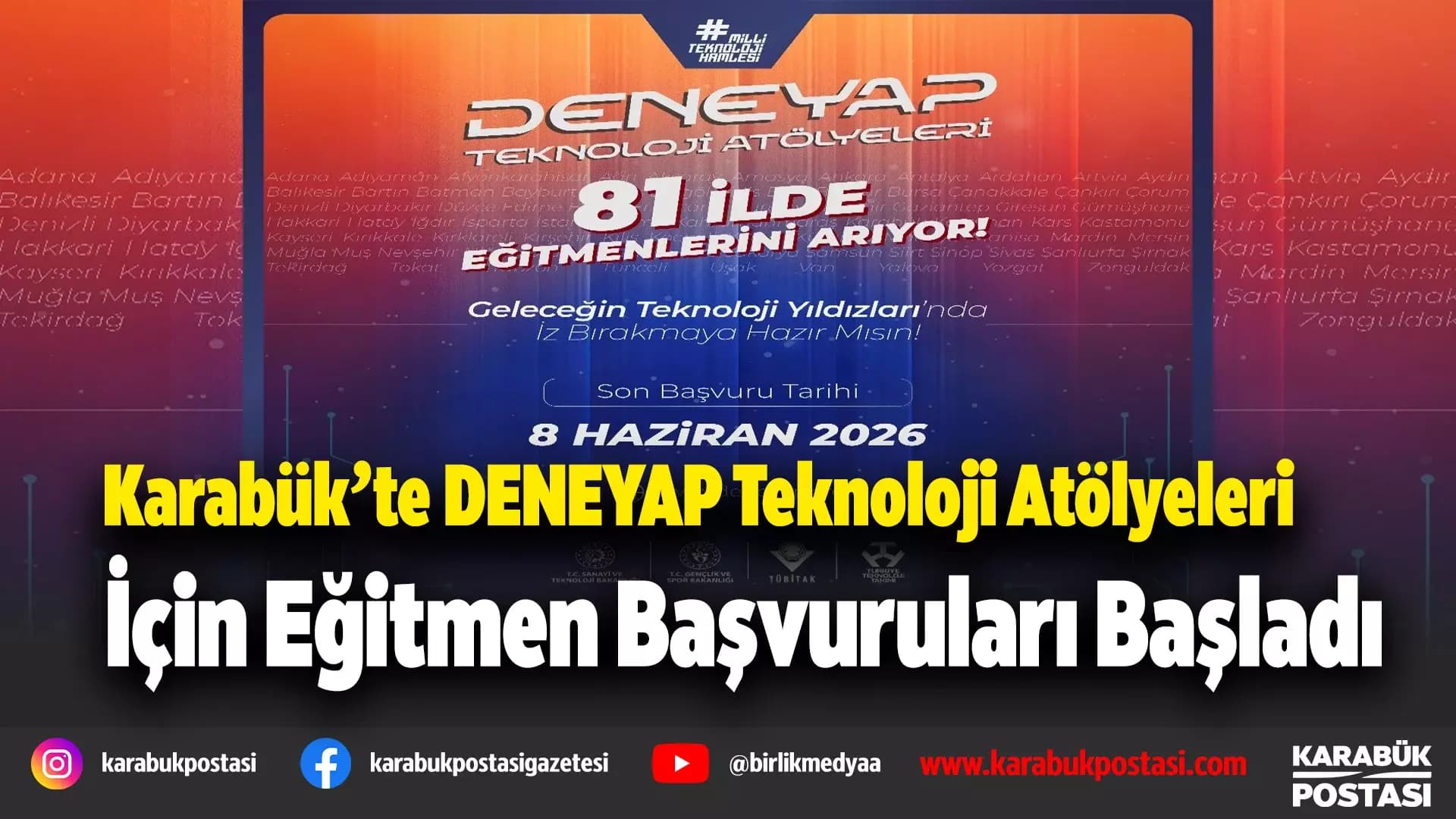 DENEYAP Teknoloji Atölyeleri için eğitmen alımı başladı