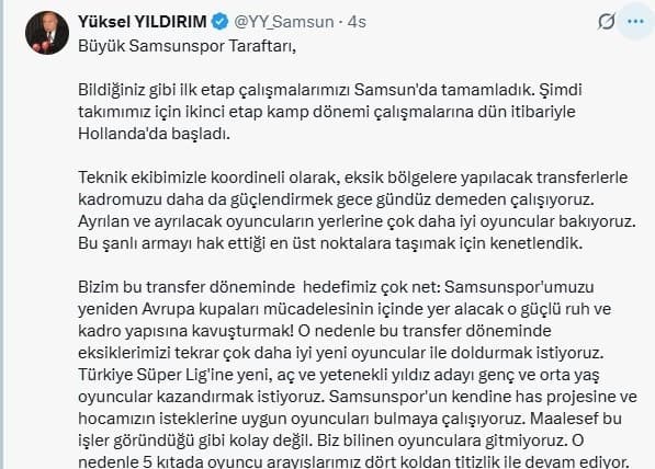 Yüksel Yıldırım: "Ayrılan oyuncuların yerine çok daha iyilerine bakıyoruz"