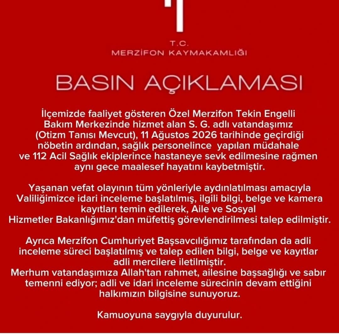 Amasya’da özel bakımevinde rahatsızlanan otizmli vatandaşın ölümüne inceleme
