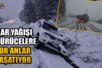 Karabük’te kar yağışı sürücülere zor anlar yaşatıyor