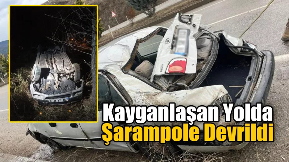 Eskipazar’da otomobil kayganlaşan yolda şarampole devrildi: 1 ölü, 1 yaralı