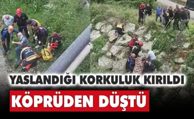 Yaslandığı korkuluk kırılınca köprüden düşen yaşlı adam yaralandı