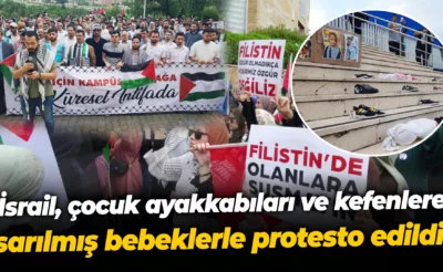 İsrail, çocuk ayakkabıları ve kefenlere sarılmış bebeklerle protesto edildi