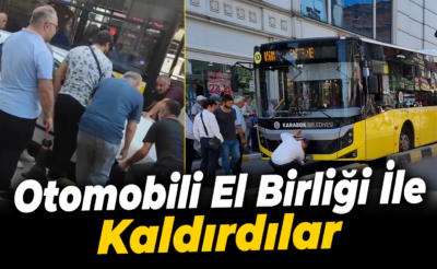 Otobüsü engelleyen otomobili vatandaşlar el birliği ile kaldırdı