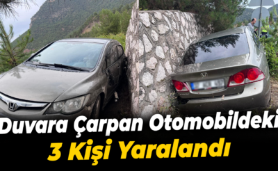 Duvara çarpan otomobildeki 3 kişi yaralandı