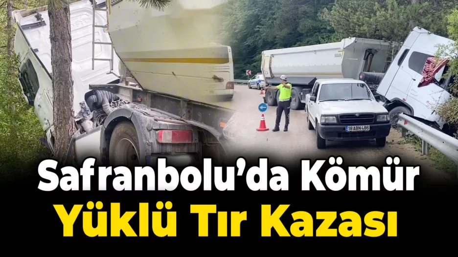 Safranbolu’da Kaygan Yolda Kontrolden Çıkan TIR Bariyerlere Çarptı