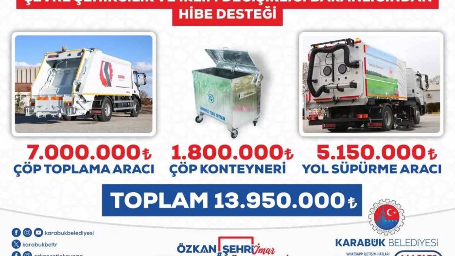 Bakanlıktan Karabük Belediyesine 13 milyon 950 bin TL hibe