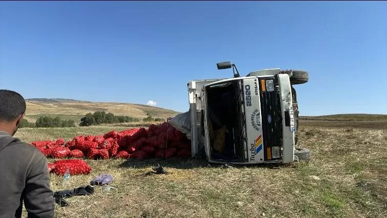 Soğan yüklü kamyon devrildi: 1 yaralı