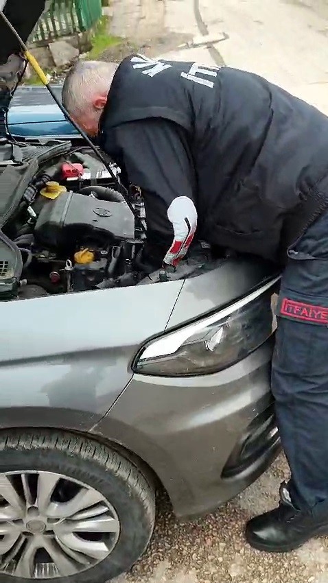 otomobilin kaputuna giren kedi yavrusunu itfaiye ekipleri kurtardi sJCkSUCW