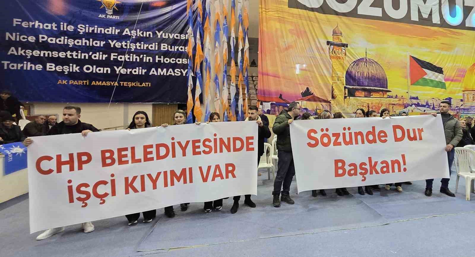 amasyada chpli belediyenin isten cikardigi isciler ak parti kongresinde pankart acti sozunde dur baskan EhPzEwFw