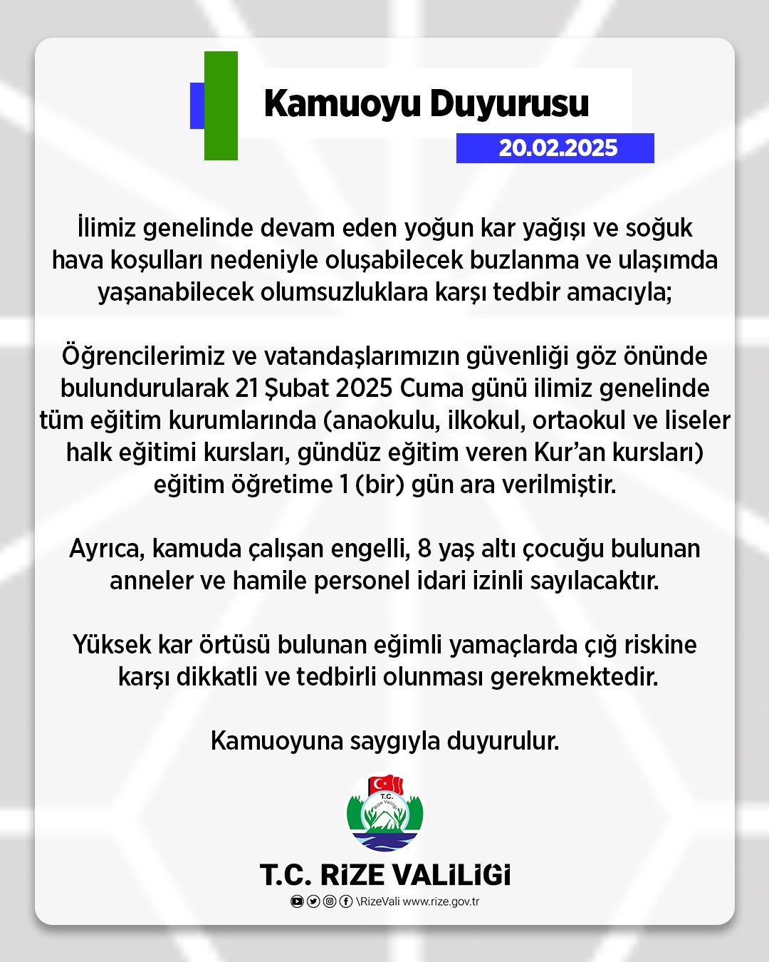 rizede egitime 1 gun daha ara verildi rPE3HOTP