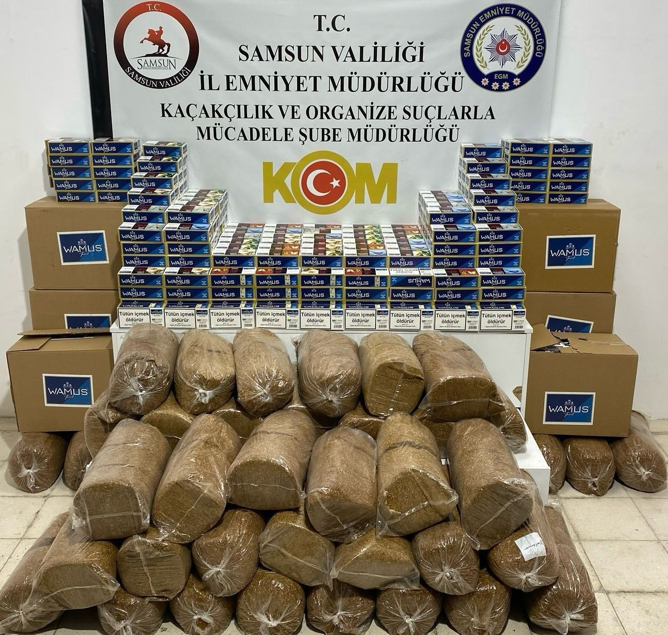 samsunda 177 bin adet kacak makaron ve 350 kilo tutun ele gecirildi