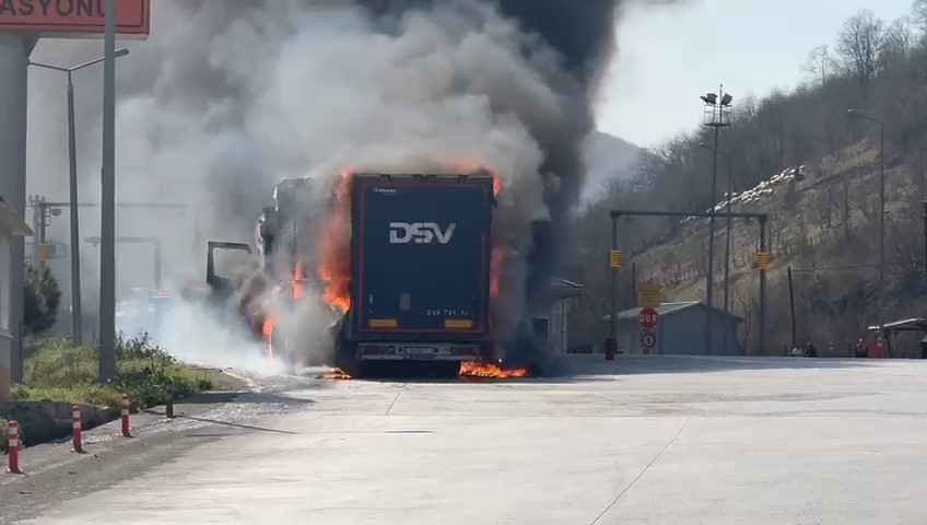 karton yuklu tir karayollari denetleme istasyonunda alevlere teslim oldu ElzW7Zsj