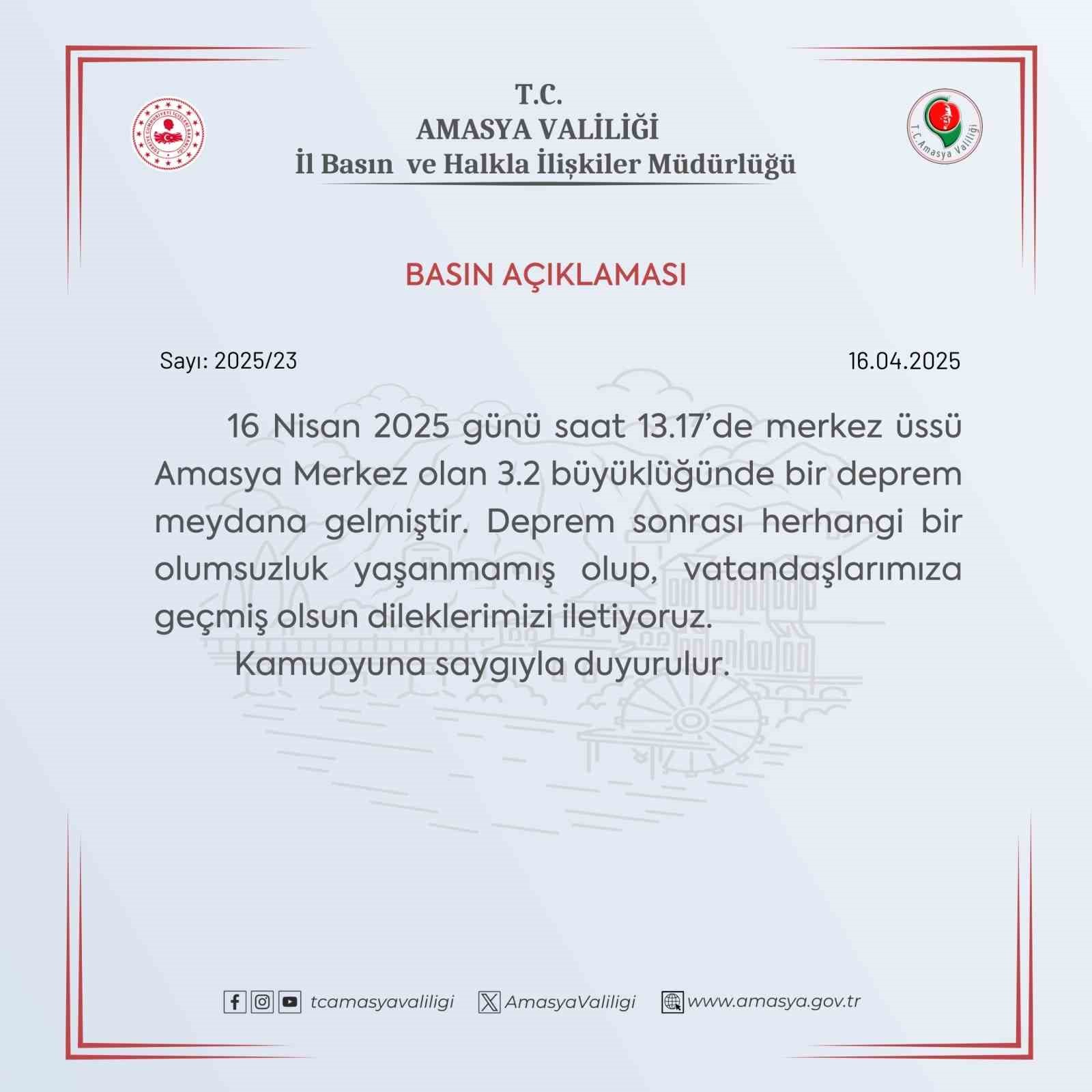 amasya valiliginden 32 depremle ilgili aciklama bir olumsuzluk yok fT5GbdhB