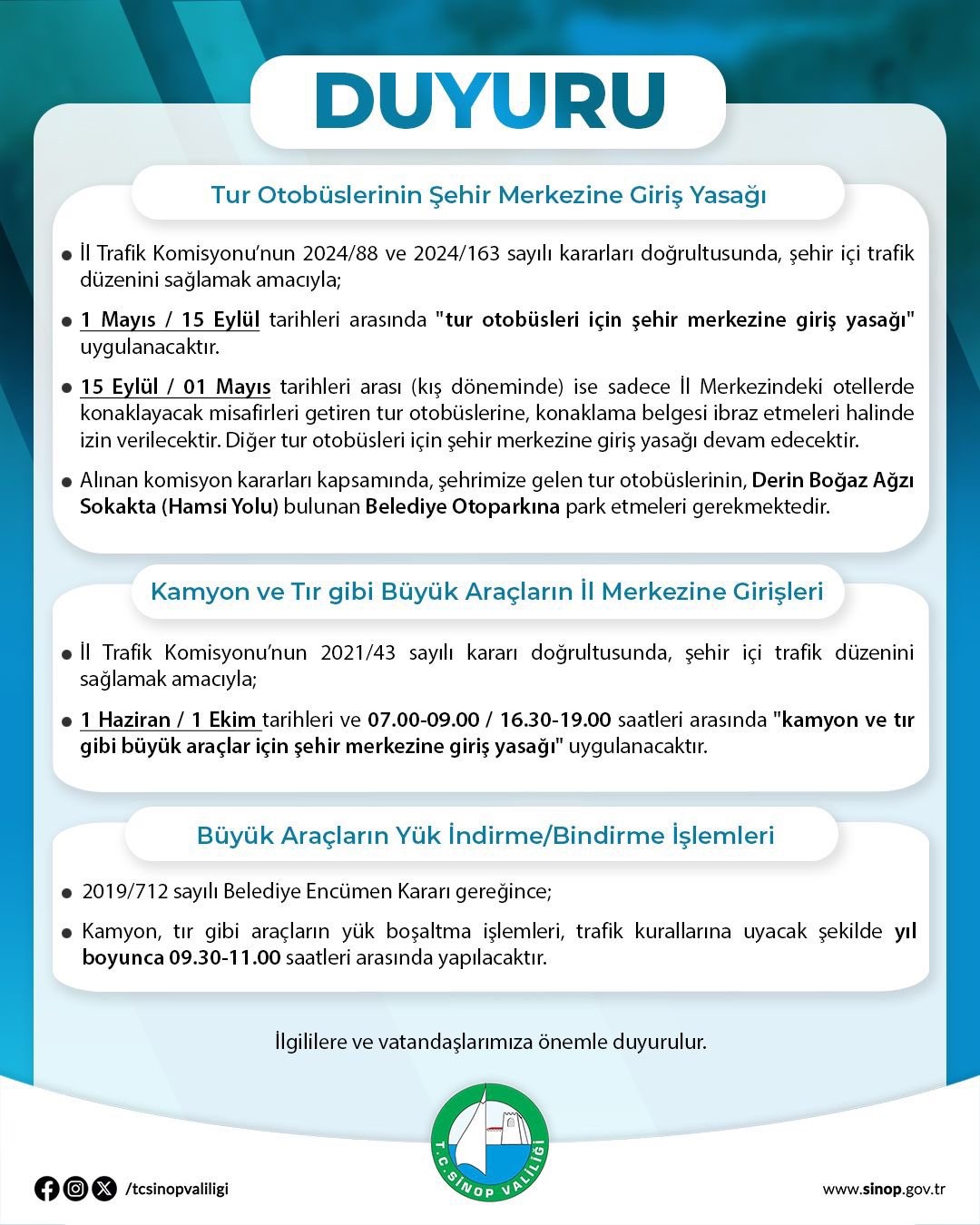 sinopta tur otobuslerinin sehir merkezine girisine yasak rTyGbHBH