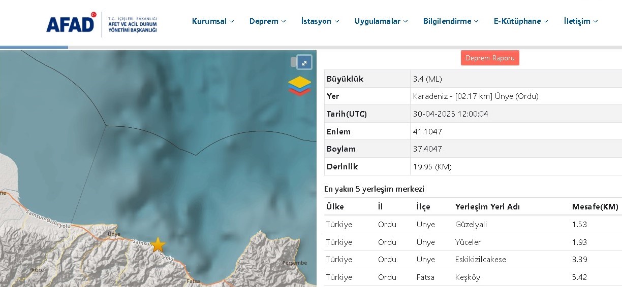 orduda 34 buyuklugunde deprem gQCUk76m