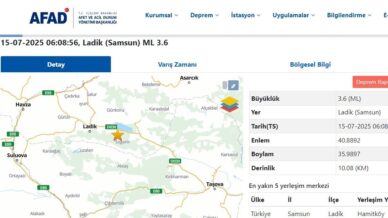 samsun ladikte 36 buyuklugunde deprem XrSFlPOU