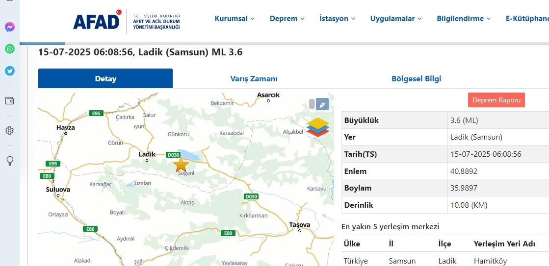 samsun ladikte 36 buyuklugunde deprem XrSFlPOU