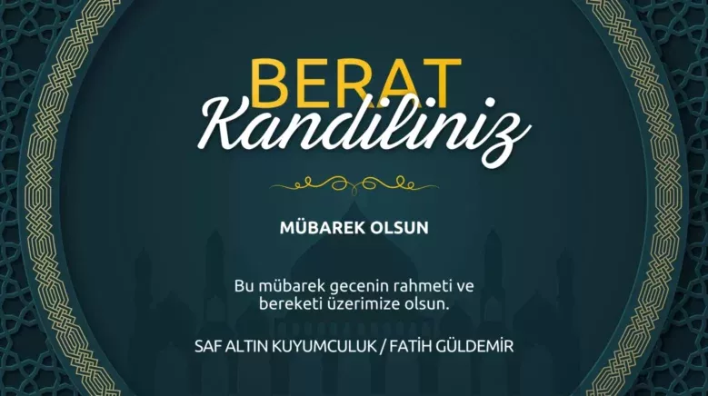 Mavi ve Altin Sarisi Zarif Berat Kandili Kutlamasi Banner