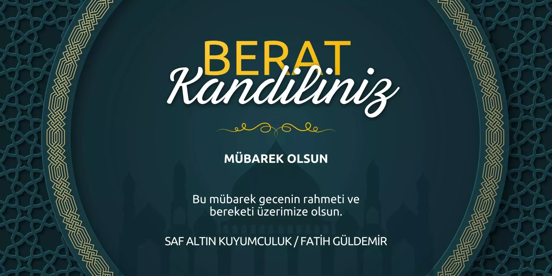 Mavi ve Altin Sarisi Zarif Berat Kandili Kutlamasi Banner