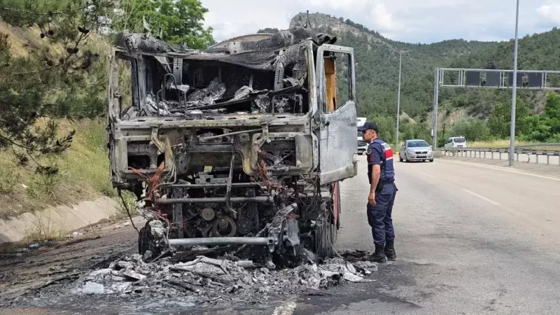 Seyir halindeki tir alev topuna dondu2